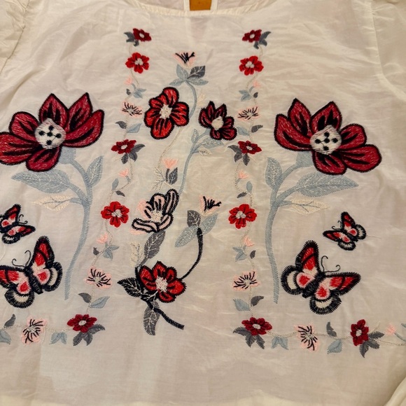 Embroidered peplum Zara top women M ruffle butterfly cotton silk - Picture 3 of 9